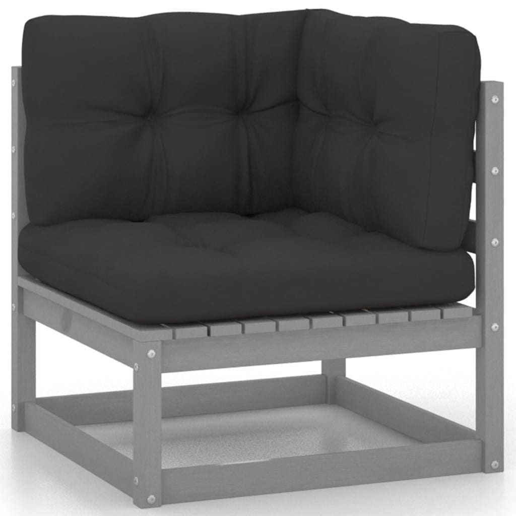 13-tlg. Garten-Lounge-Set mit Kissen Grau Kiefer Massivholz